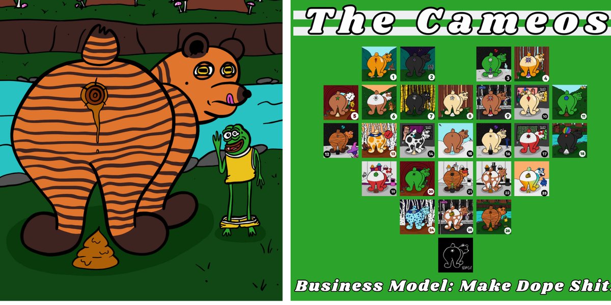 🐸🐻 and for FINAL CAMEO #26... feels good man

"Pepe" referring to Pepe the frog, a popular internet meme originated in a webcomic called the "Boys Club" by <a href="/Matt_Furie/">𝓜𝓪𝓽𝓽 𝓕𝓾𝓻𝓲𝓮</a> , gained widespread popularity &amp; became often a humorous meme on many online platforms.

Pepe is a laid-back