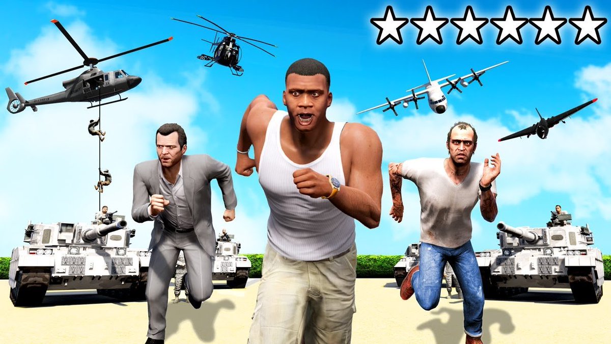GTAVInewz's tweet photo. GTA 6 is rumored to feature a 6-star wanted level with military pursuits in tanks, helicopters and jets that fly from their base, taking time to arrive instead of spawning in for a tactical experience. https://t.co/NkhsDQ0B1G
