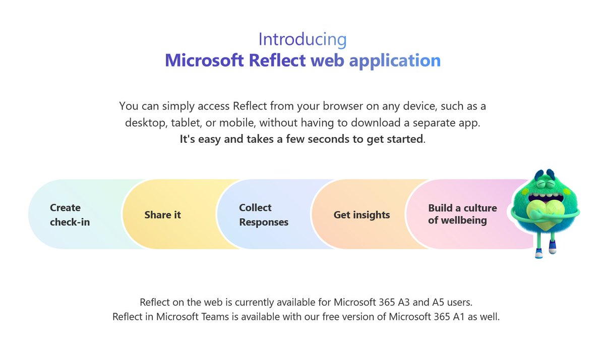 NEW! Now you can use Reflect in the web (outside of Teams) Capture Reflect checkins with your class no matter what platform you use. Simple as a QR code to share!

Educators need an A3 or A5 license, and then sign in to reflect.new 

#edtech #MIEExpert #MicrosoftEDU