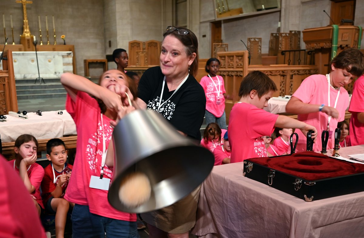 AsburyFirst's tweet photo. Day 1 of VBS: Make a Joyful Noise! is in the books. As you can tell by the pictures, the kids had a great time learning about music. The instrument of the day was the bell (handbells). They made some beautiful music-inspired crafts and more. #makeajoyfulnoise #asburyfirstvbs https://t.co/nE9psbFe5u