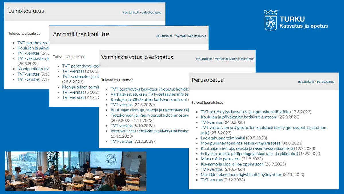 Kaikkea on! Varhaiskasvatuksen, esi- ja perusopetuksen, lukiokoulutuksen ja ammatillisen koulutuksen henkilöstölle. Koko päivää, iltapäivää... lähellä, etänä, verkossa.  Tutustu ja ilmoittaudu: edu.turku.fi/koulutus/