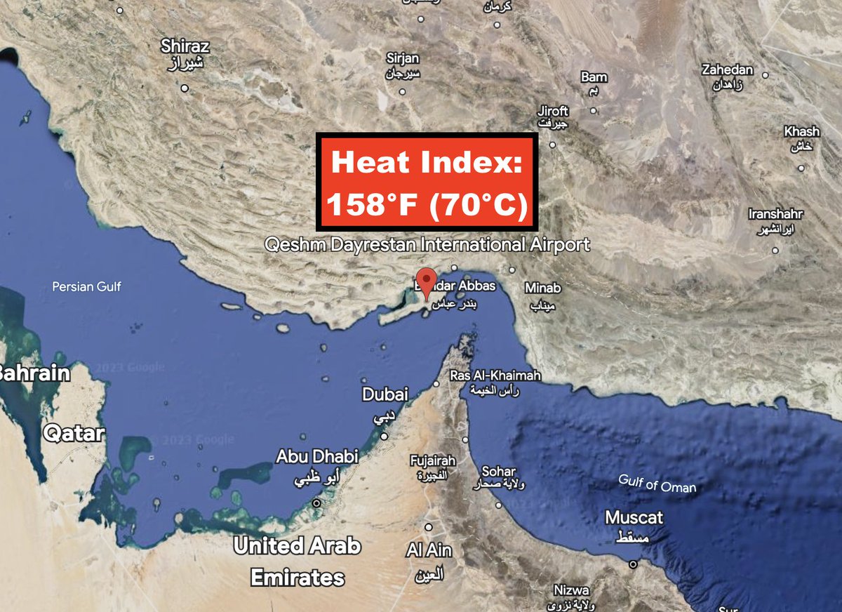 A heat index of 158°F (70°C) was recorded in southern Iran today. Even the healthiest and youngest individuals could not survive this heat for more than 6 hours.