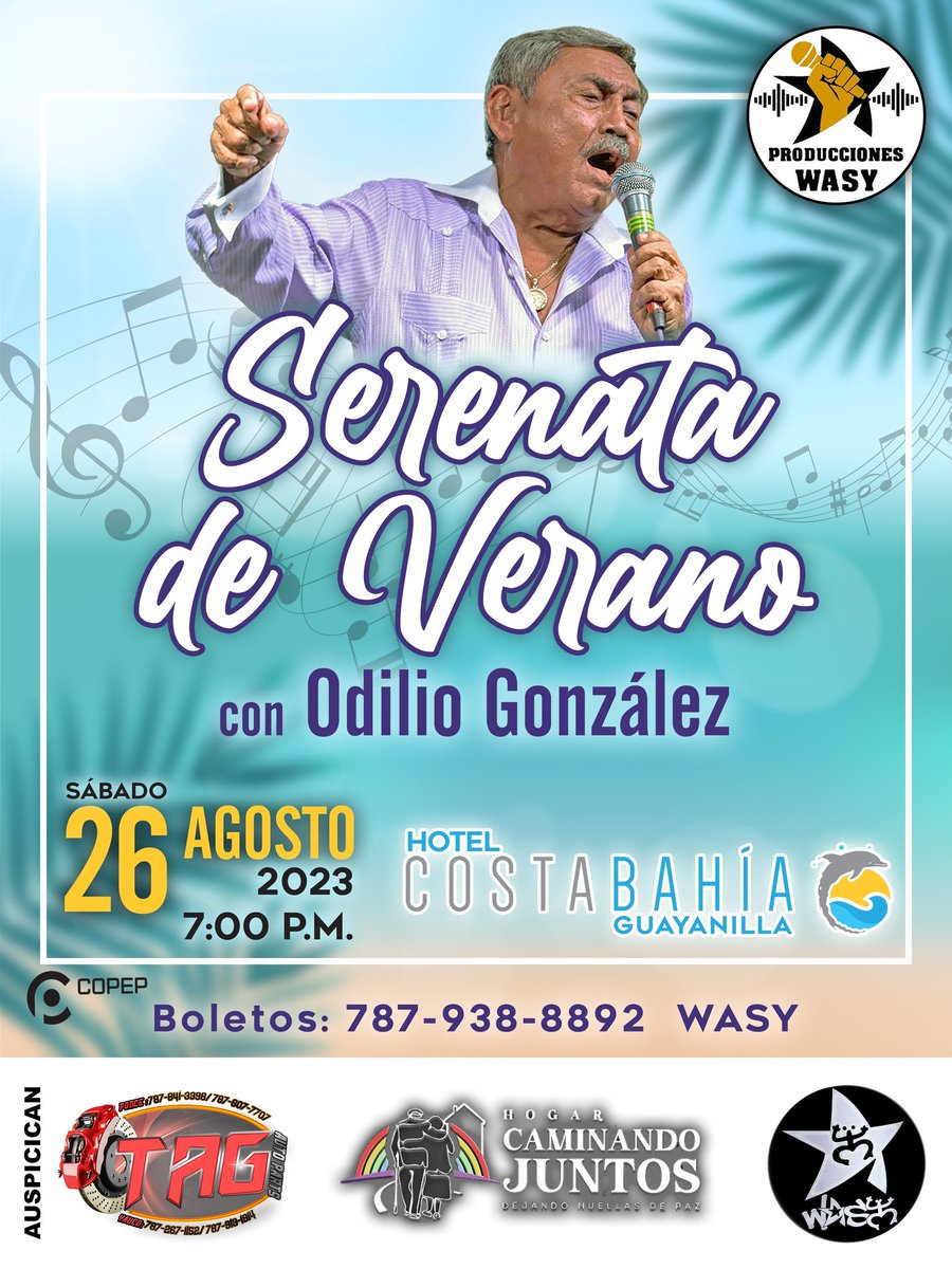 wasysur's tweet photo. Serenata de Verano con Odilio González en Hotel Costa Bahía de Guayanilla 
Boletos y más detalles 787 938 8892 con Wasy https://t.co/ZbVXyZ3eE0