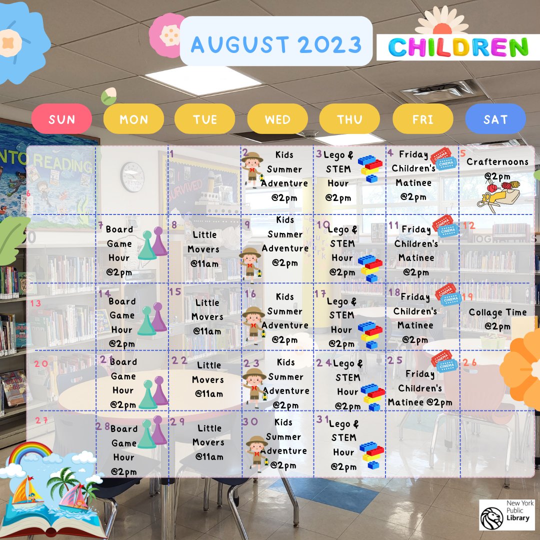 PKRLibrary's tweet photo. This month we have tons of activities for kids! Check out we have going on this month!
#nypl #parkchesterlibrary #parkchester #kids #kidsprograms #children #august #summeradventure #lego #boardgames https://t.co/QFBHuyy3iN