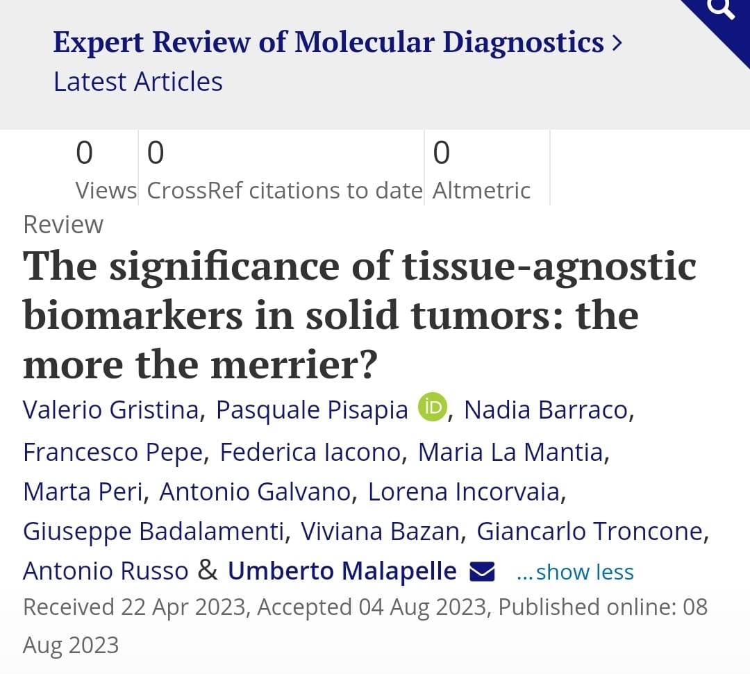 Thrilled to share our take led by the visionary @UmbertoMalapel1 on the evolving testing and clinical interpretation of biomarkers in the agnostic era 🔬💊 A collaborative academic effort between @unipa_it and @UninaIT tandfonline.com/doi/full/10.10…