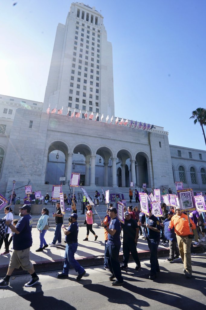 SEIU721's tweet photo. @SEIU The joyous and hopeful spirit of unity is in the air outside LA City Hall as LA City workers come together from across departments and disciplines to demand respect! #ULPStrike #SolidaritySummer https://t.co/p05Q6cXsVI