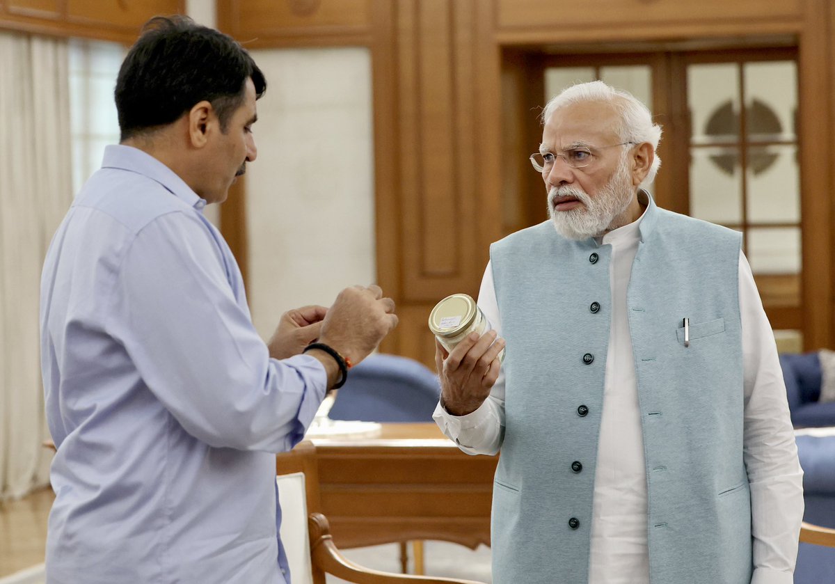 It was a privilege meeting Hon'ble PM Shri <a href="/narendramodi/">Narendra Modi</a> ji.

During our interaction, he graciously offered valuable guidance on strengthening the causes of farmers, animal herders &amp; conserving the environment. Also, presented a comprehensive report detailing the advancements in
