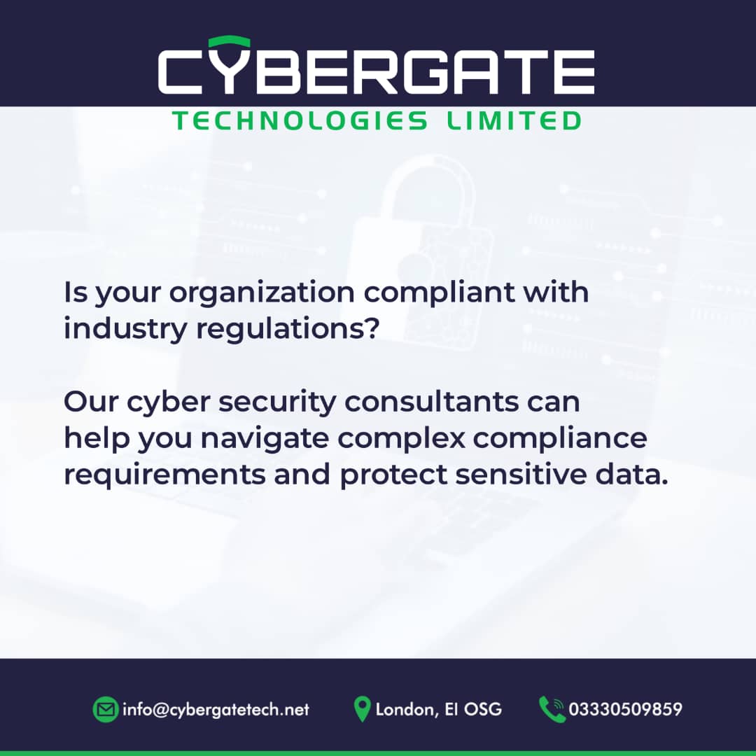 cybergate_tech's tweet photo. Is your organization compliant with industry regulations? Our cyber security consultants can help you navigate complex compliance requirements and protect sensitive data.

#CyberSecurity
#ProtectYourSystem
#SME
#IT https://t.co/nXjAQm7GQw