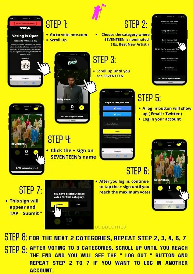 rvjun_c's tweet photo. Tutorial for VMAs 

1. Log in 
2. Open ‘Best KPOP’ category 
3. Look for SEVENTEEN 
4. Choose how many votes will you use!

🔗 : https://t.co/XuqYLFYhuv

#CaratMatch https://t.co/mUXnqSCNec