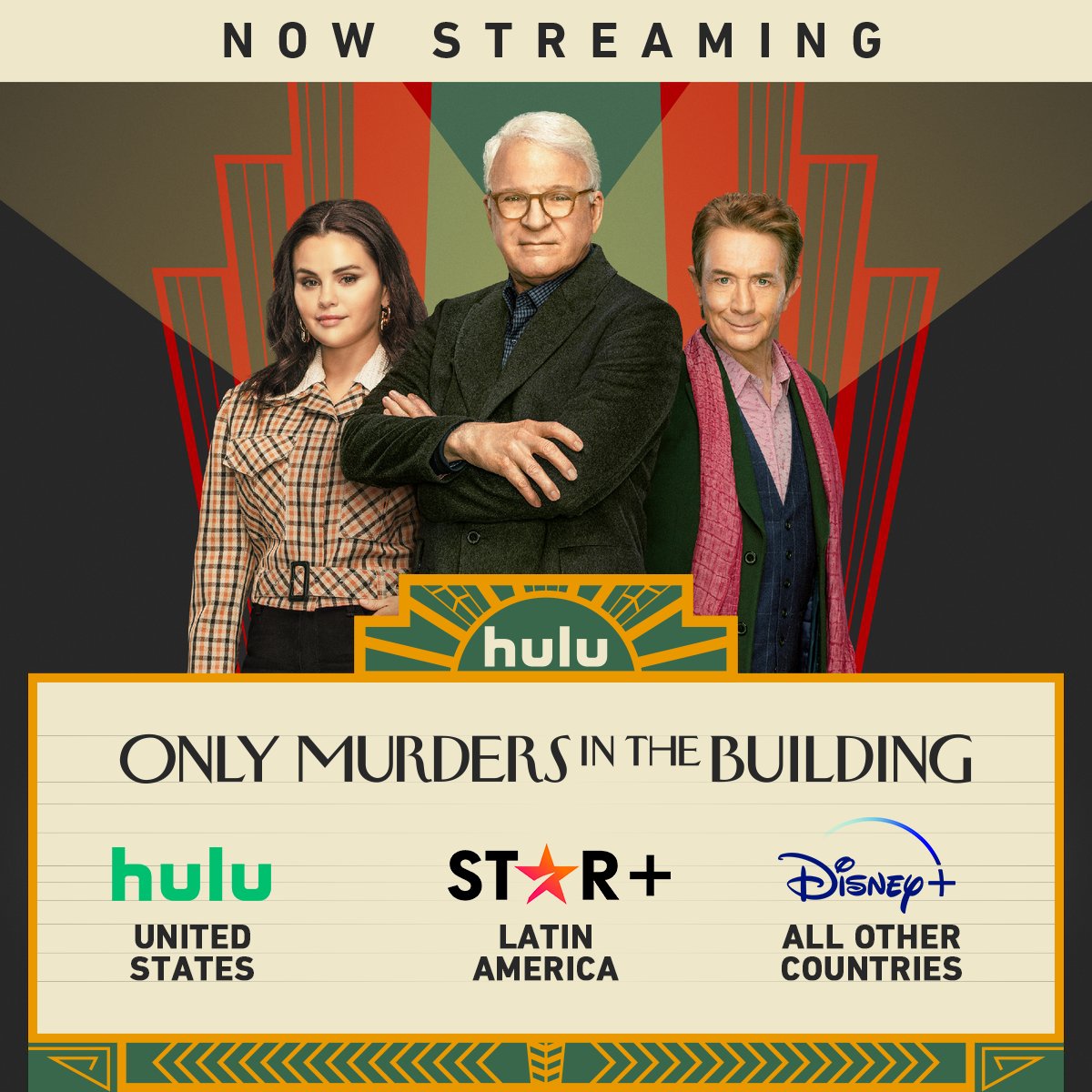 OnlyMurdersHulu's tweet photo. Where to stream #OnlyMurdersInTheBuilding 

Retweet to save a life. Probably. https://t.co/yUZh3Nqu34