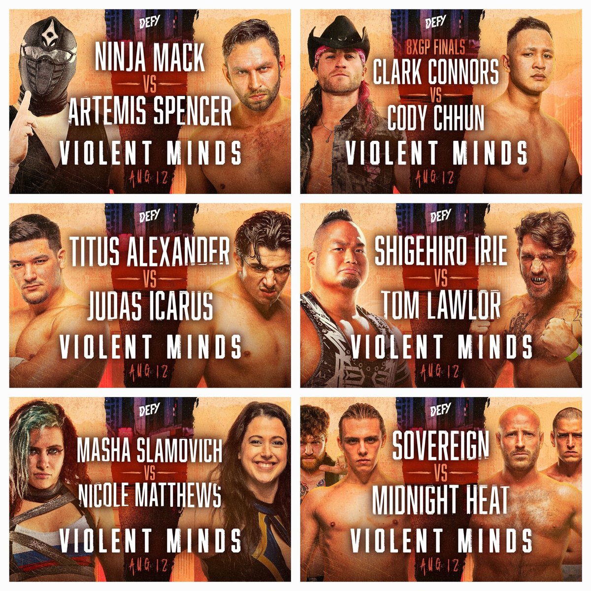 mattfarmer93's tweet photo. [ BREAKING ] 

DEFY VIOLENT MINDS this Saturday!

Get 15% OFF tickets NOW - use code HEATWAVE23 at checkout at https://t.co/MlqKbFaafe 

AUG 12 | Historic WA HALL | 16+

#NJPW #bulletclub #DEFYwrestling #8XGP https://t.co/KtccM8pMPW