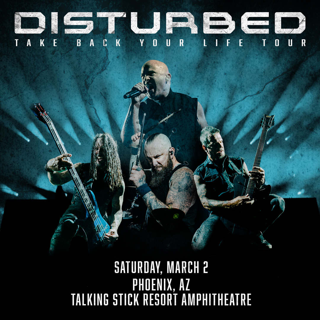 Disturbed's tweet photo. Disturbed Ones in Phoenix! We're happy to announce a new date for our rescheduled show. 

Disturbed's show at Talking Stick Resort Amphitheatre originally scheduled for July 22 has been rescheduled to March 2, 2024. See full details here: 
https://t.co/5P9NULPjcB https://t.co/oTo5cvZfBX