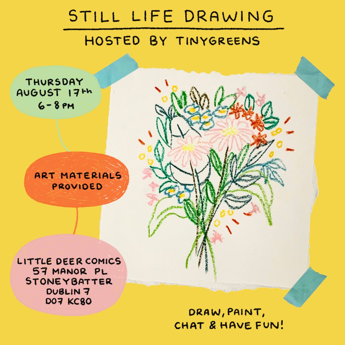 Introducing a new event at <a href="/littledeercmx/">Little Deer Comics</a>!

We wanted to have a more affordable option so here’s what we came up with: A self directed evening of Still Life Drawing! Displays will be different each time, expect florals, plants,+more✨ Tickets available now littledeercomics.ie