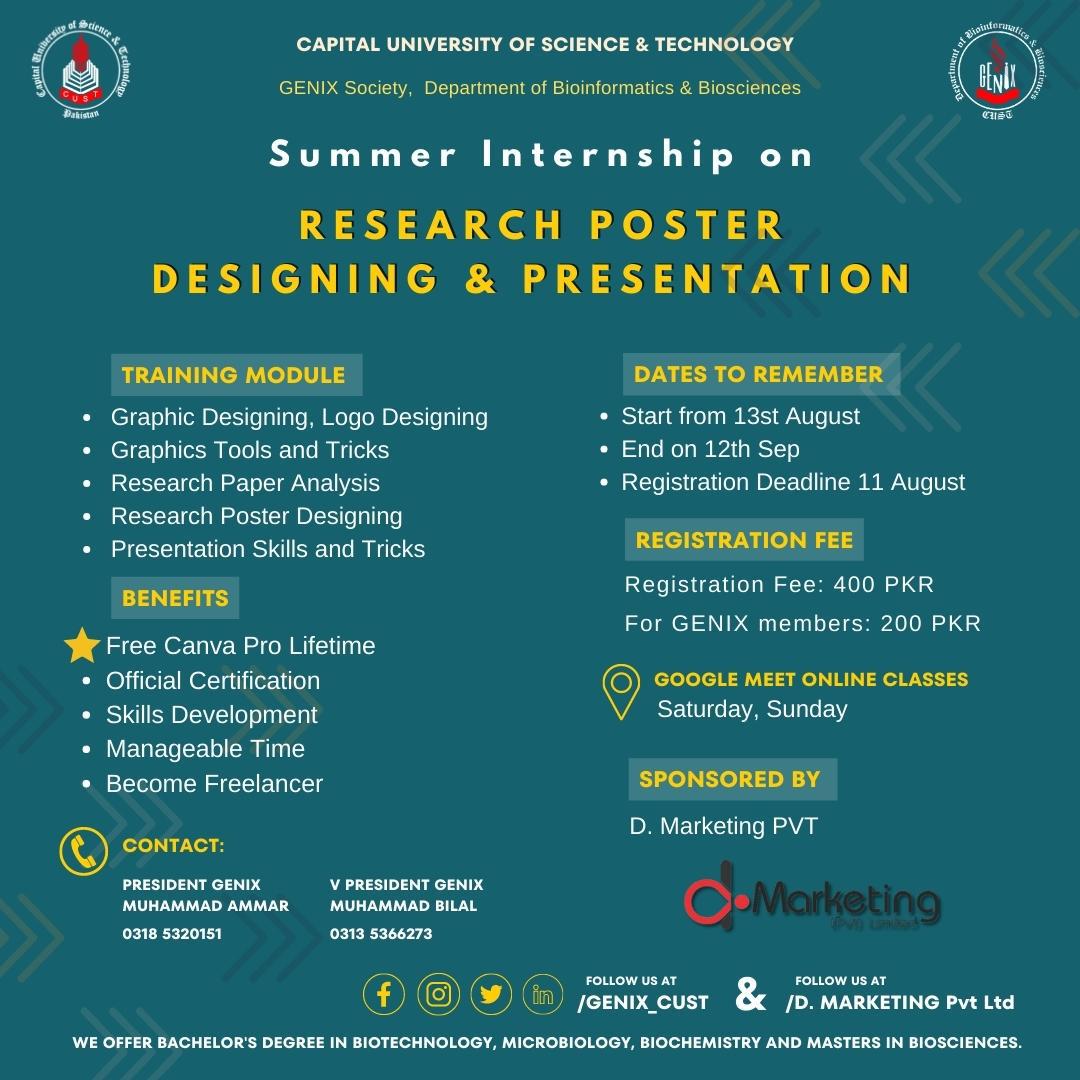 Genix_cust's tweet photo. *π Graphics Designing Internship π¨*
Join Genix Society's summer internship on Research Poster Designing and Presentation. Learn Graphics Designing, get certified, and enjoy a lifetime Canva Pro License. Apply:https://t.co/trGnvK8ngN
#genix_cust #DesignWithGenix #cust https://t.co/1LdQChuyAW