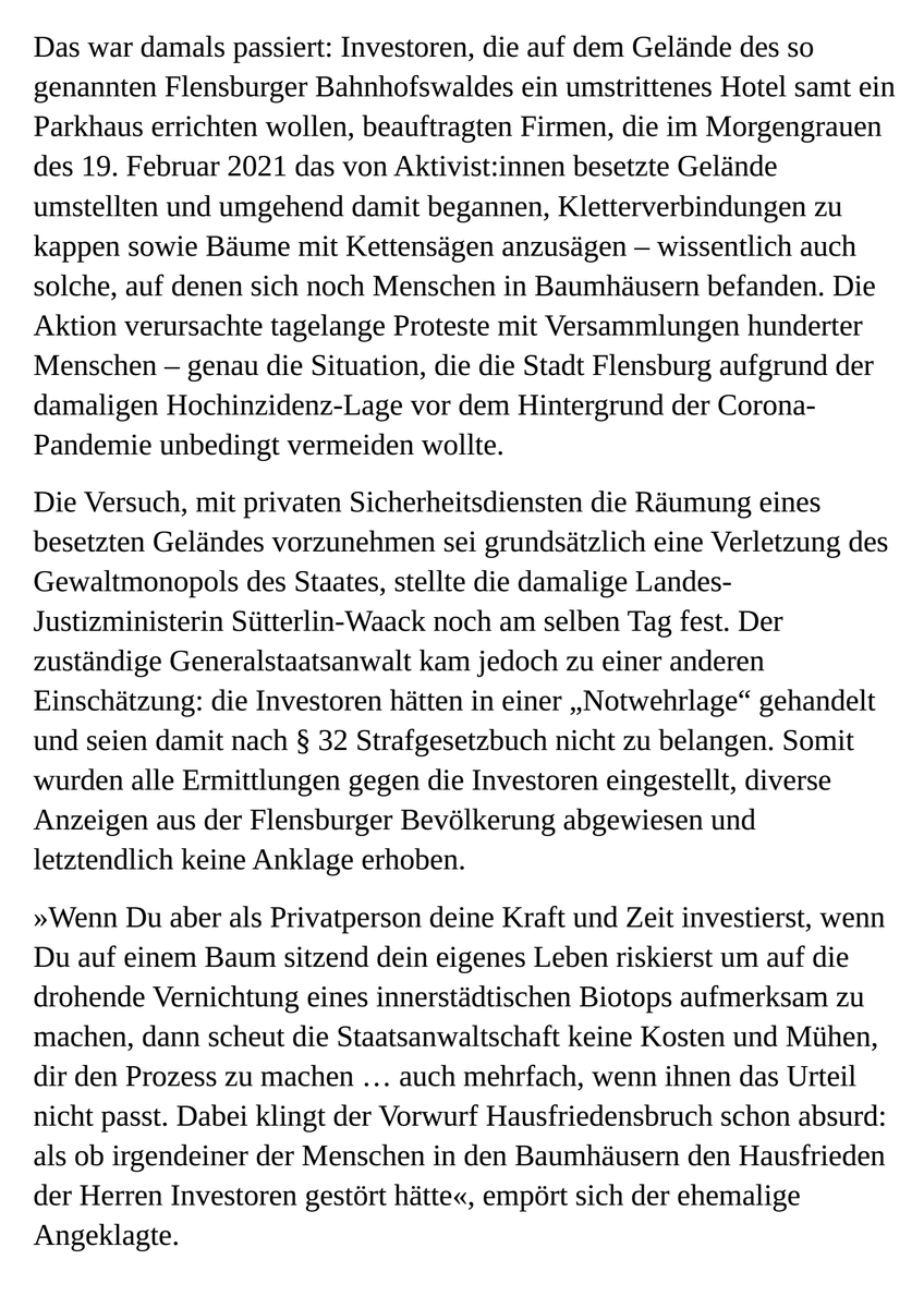 boomdorp's tweet photo. Morgen wird das OLG Schleswig die Revision der Staatsanwalt verhandeln, weil diese den #Freispruch eines Baumbesetzi nicht akzeptieren will.
Solidarische Unterstützung in und vor der Brockdorff-Rantzau-Straße 13 wird begrüßt.
Dazu erreichte uns folgende Presseerklärung: https://t.co/pc6m8m0T1J