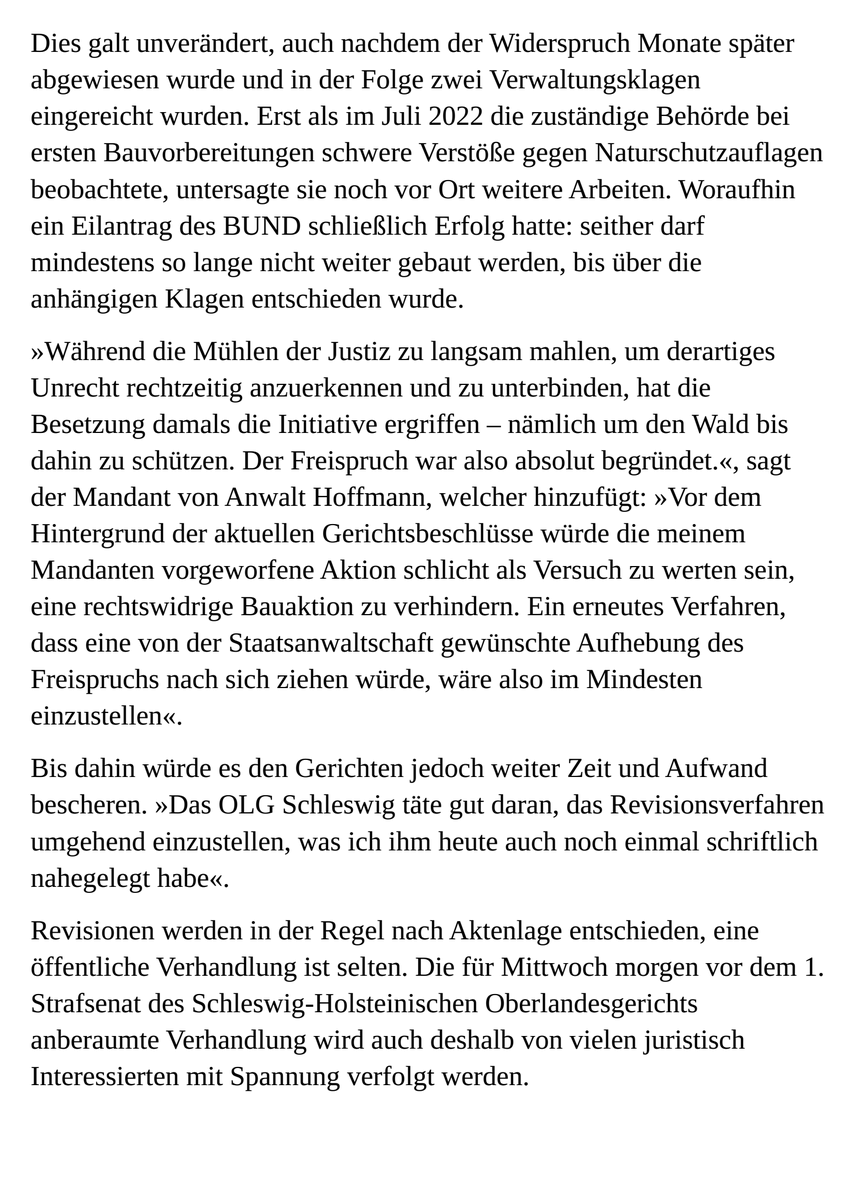 Morgen wird das OLG Schleswig die Revision der Staatsanwalt verhandeln, weil diese den #Freispruch eines Baumbesetzi nicht akzeptieren will.
Solidarische Unterstützung in und vor der Brockdorff-Rantzau-Straße 13 wird begrüßt.
Dazu erreichte uns folgende Presseerklärung: