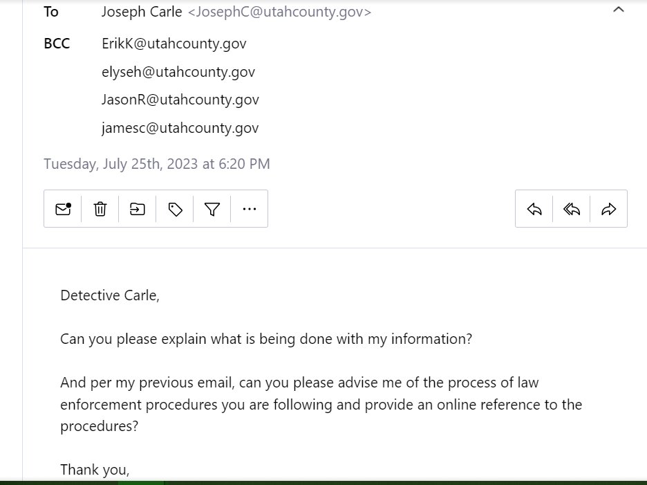 OmnesCulpa's tweet photo. 🧵Why have you COMPLETELY IGNORED my report of #sexualritualabuse, @UCSO?
You asked vics to come forward &then abandon the law?
Emailed & ignored by multiple sheriff's employees
#utahritualabuse https://t.co/B2irbrUQ0A
