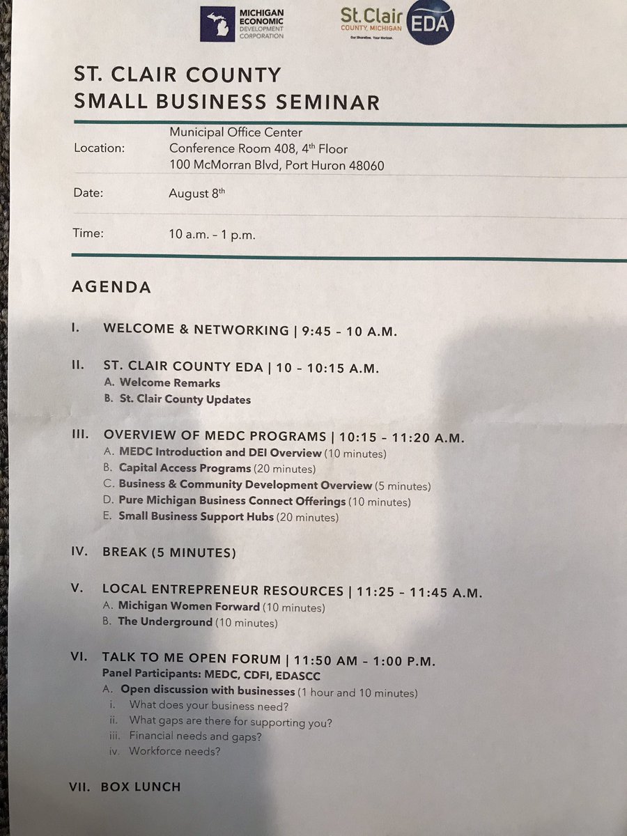 ChuckMICATeam's tweet photo. A TON of great information and resources shared at The St. Clair County Small Business Seminar. @MiPlaceNews @MEDC @eda_scc @DowntownPH https://t.co/XKweAvIahr