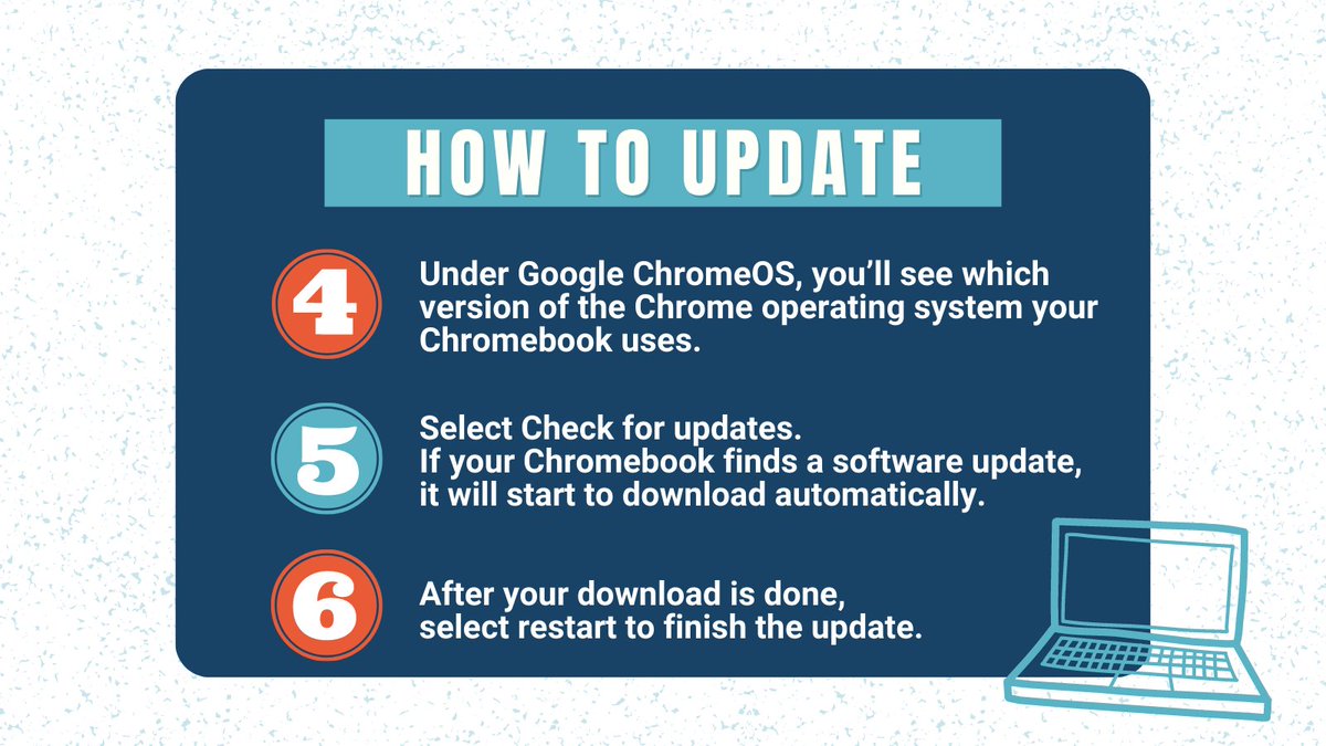 Students participating in Frisco ISD's 1:1 Technology Program must update Chrome OS on their District issued devices before the first day of school. Need additional assistance? Check out this step-by-step tutorial: ow.ly/UphM50PtcgH
