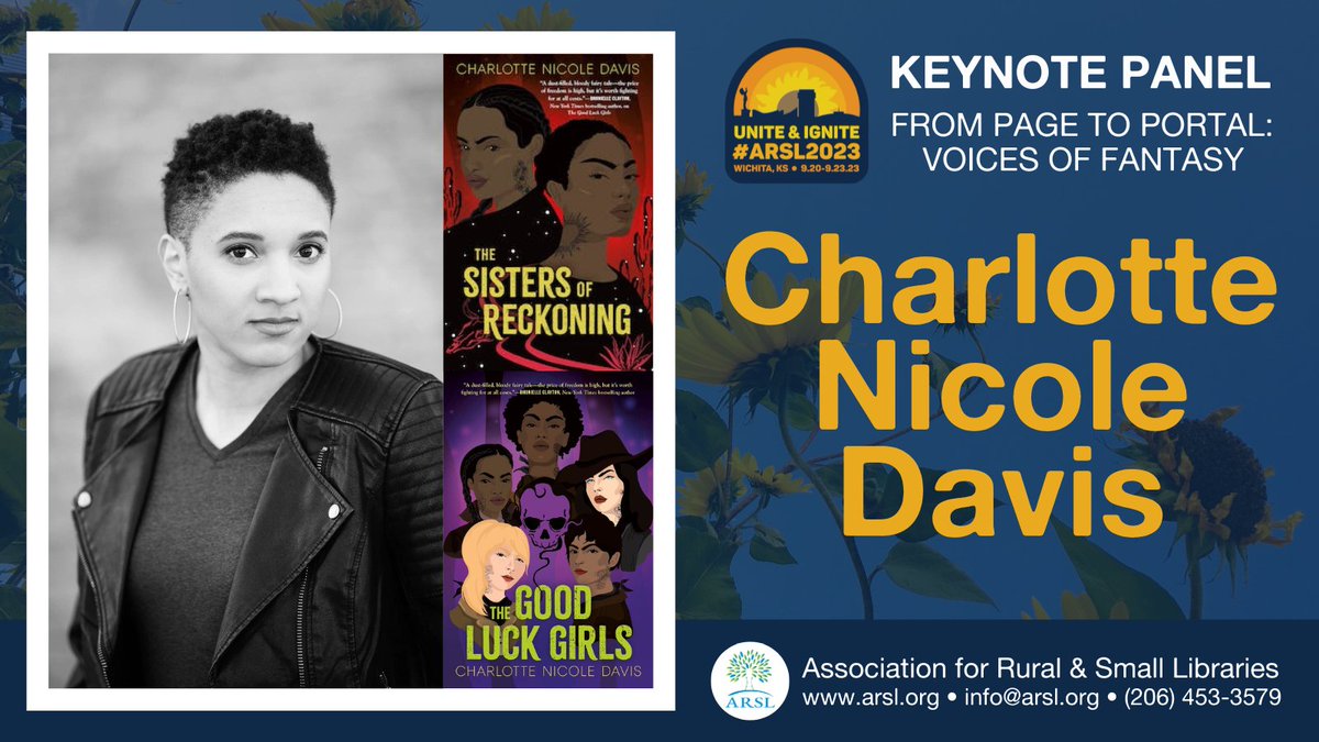 Today's #ARSL2023 keynote announcement: Charlotte Nicole Davis, author of the GOOD LUCK GIRLS duology & other critically acclaimed works for young adults Originally from Kansas City, Charlotte (any/all) moved to NYC to get their MFA in Writing for Children from The New School