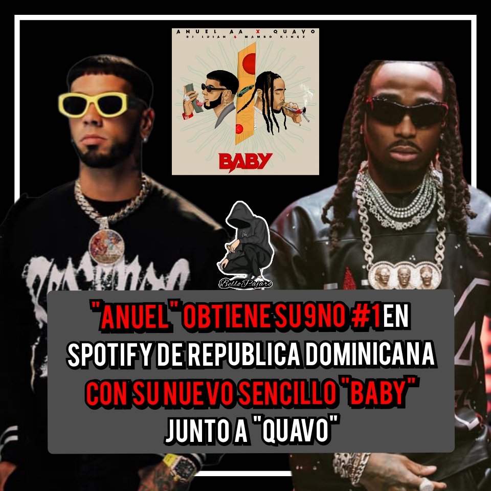BllopaJaro's tweet photo. #elgenero #musica #baby #quavo #anuel #buscala #youtube #toalasplataformas
#1 en #Spotify De la Republica Dominicana,sigan dándole play
💥💥💥🎶🎶🎧🎧🎵🎵💥💥💥 https://t.co/6ZGRq3GOI8