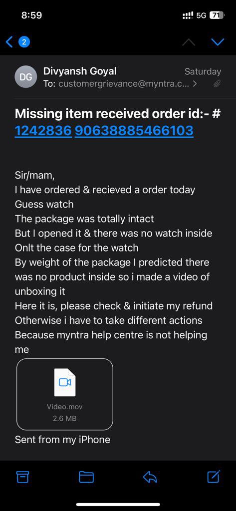 vineet66649's tweet photo. Nothing inside the package worth ₹8789
My friend ordered a watch from myntra and there was nothing inside, we made a video also but this is what myntra replied. 

Shame on you guys even after a video proof. 

#myntrascam #scam #onlinefraud #fraud #trending #myntra #latestnews https://t.co/bwsIaNESdq