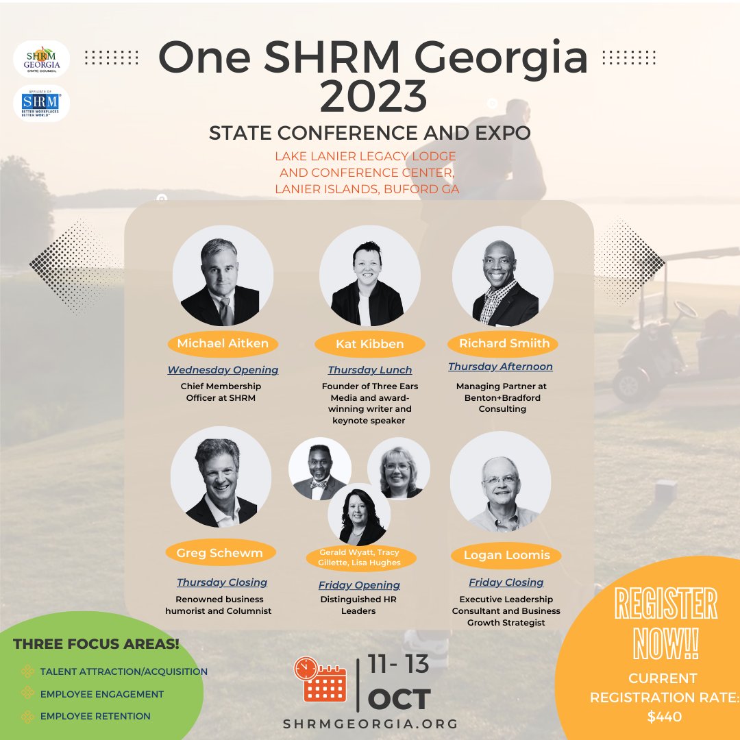 Introducing our speakers! We are excited to unveil our exceptional lineup of guest speakers for One SHRM Georgia State 2023 Conference and Expo on October 11th to 13th, 2023. Discover more details and register now at shrmgeorgia.org! #shrmgeorgia #shrm23