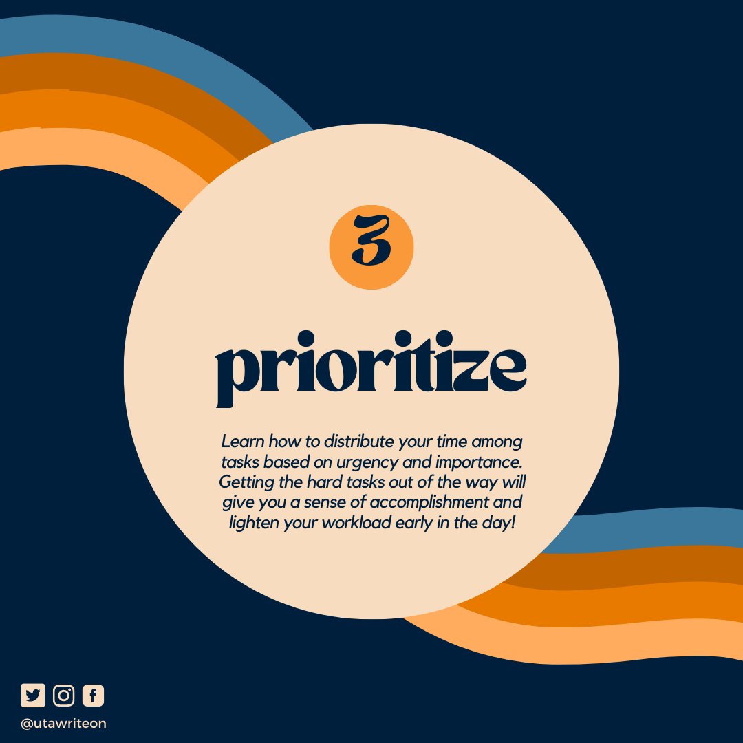 UTAWriteOn's tweet photo. Managing more than one task this summer? Check out our tips for how to manage your time effectively. Our consultants can help you create a plan for prioritizing work and getting projects done. #uta #graduatesupport #academicsupport #gradschool #finalexams https://t.co/oKc31DhefA