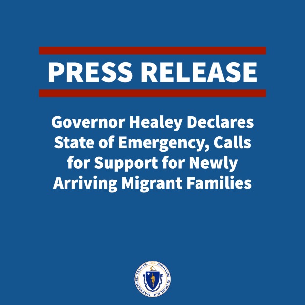 BOSTON – Governor Maura T. Healey today declared that a state of emergency exists in Massachusetts due to rapidly rising numbers of migrant families arriving in Massachusetts in need of shelter and services.  Read more here ➡️mass.gov/news/governor-…