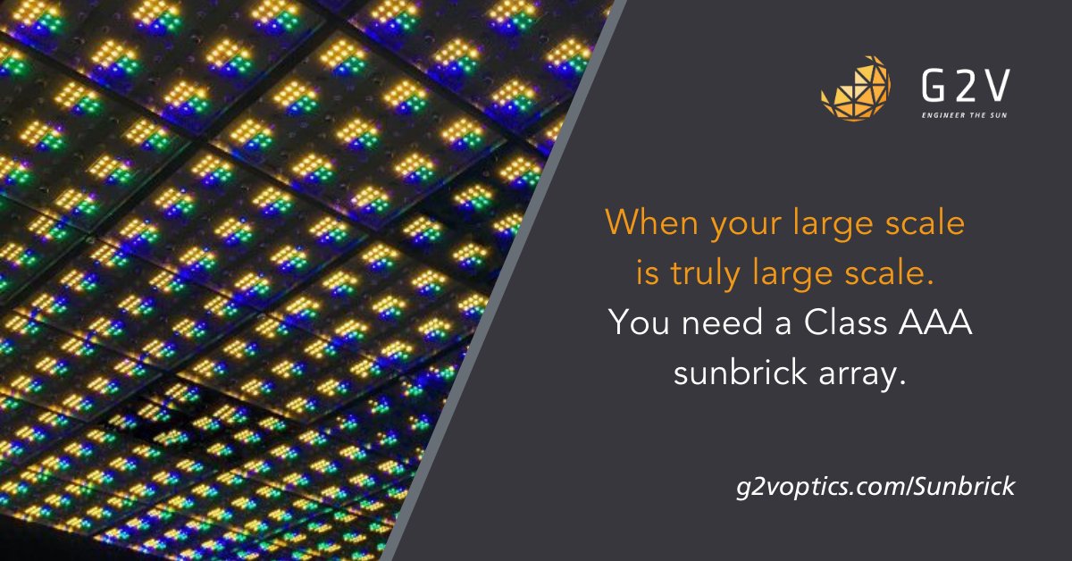 G2VOptics's tweet photo. Your large scale is truly large scale. It sounds like you need an array configuration. Tile out units to cover your whole working area #Sunbrick, #Chemistry, #Photovoltaics, #Engineering, #Innovation, #EngineeredSunlight
https://t.co/bOon2kbJ4W https://t.co/WeUrP2tIse