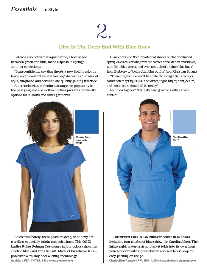 VamosMarketing's tweet photo. Blue hues are making waves in apparel this year. Check out this article to learn more. #brandedmerchandise #customapparel #blues #ThinkVamos https://t.co/B5mQyMOzq5