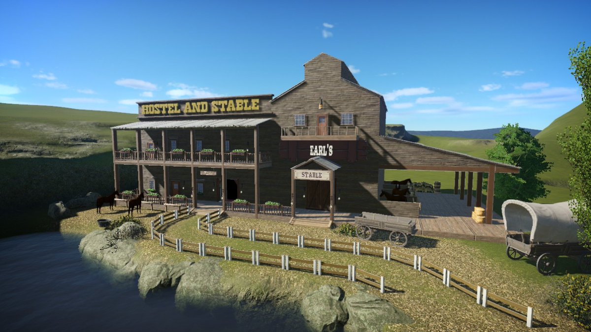 PlanetCoaster's tweet photo. Take your horses to the stable and enjoy the view by the lake at the Western Hotel by Xrayaries this #SteamTuesday!
Discover the build over on the #SteamWorkshop: https://t.co/mKhouHI7l1 https://t.co/jd8tdVVMHz