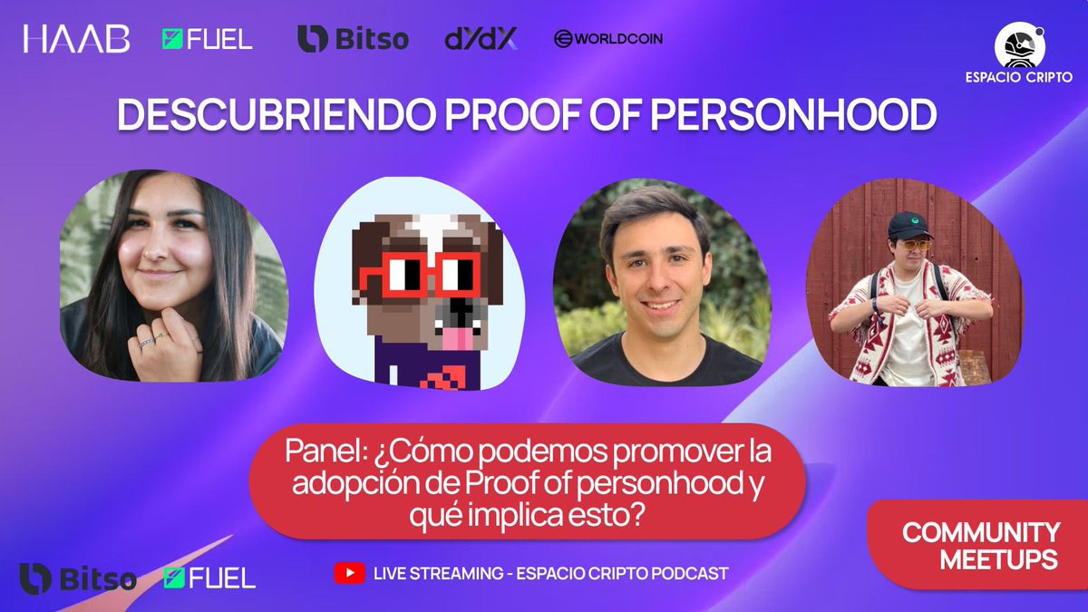 ¡Es hoy! En estas #CryptoTalks tendremos un panel de súper cracks 🤩🤩 hablando de cómo promover la adopción de proof of personhood y sus implicaciones. Si aún no te registras, es aquí 👉🏼 haabproject.com/event/crypto-t… nos vemos a las 7pm en el Haab ✨