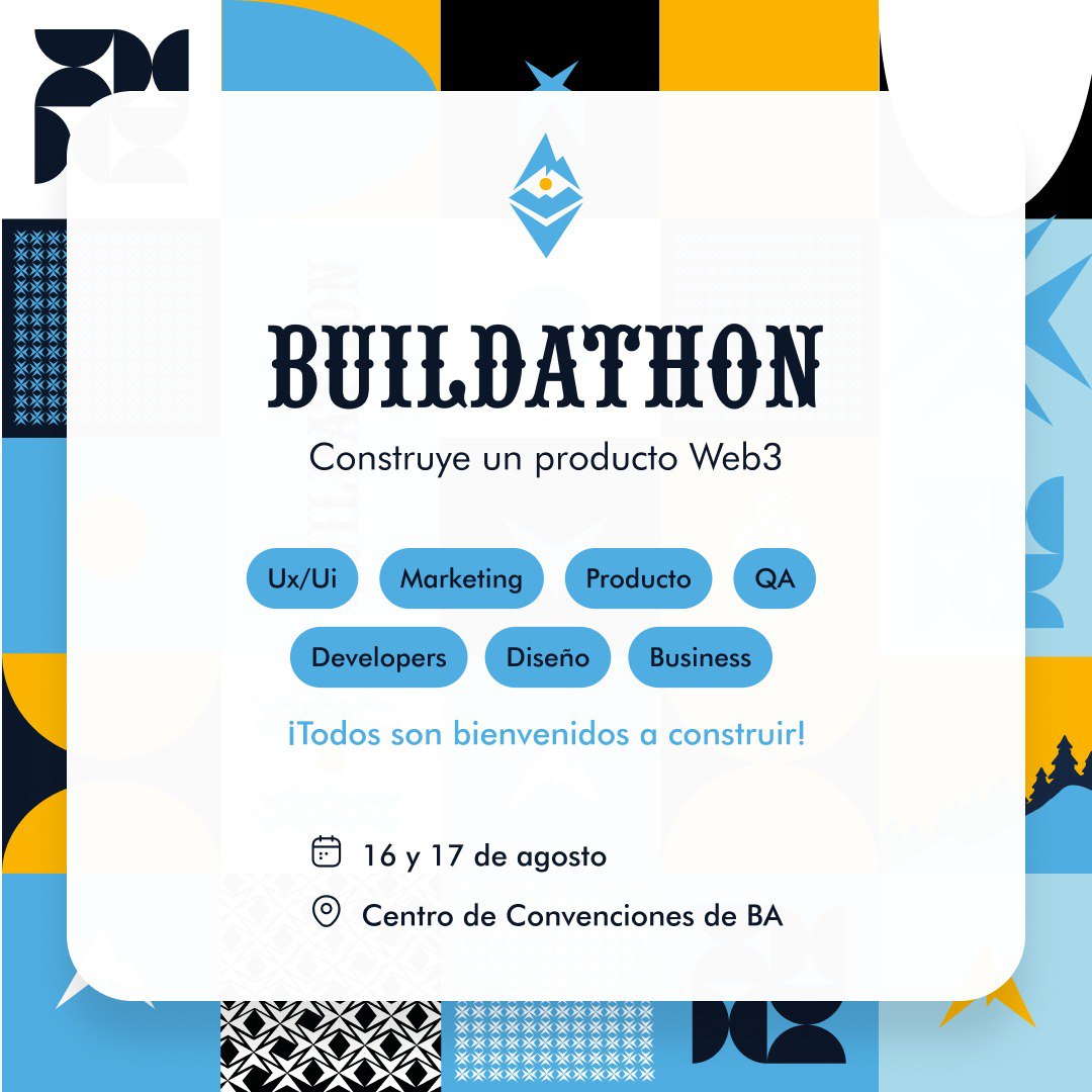 📣 BUILDATHON ETHEREUM ARGENTINA 🙌

Si estudiás/trabajás en…

💻 Frontend/Backend Dev
📦 Producto
✏️ Diseño UX/UI
📢 Comunicaciones/Marketing
🏦 Negocios/Finanzas
⚖️ Legales

¡Esta es tu oportunidad! 👇