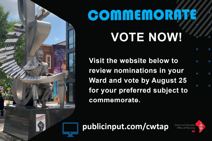 Nominations are in and voting is open! 
Visit our site to learn about the inspiring people, places, and events that were nominated for a new commemorative work in Wards 4, 5, &amp; 7 and vote for your favorite: rb.gy/8jm1k.