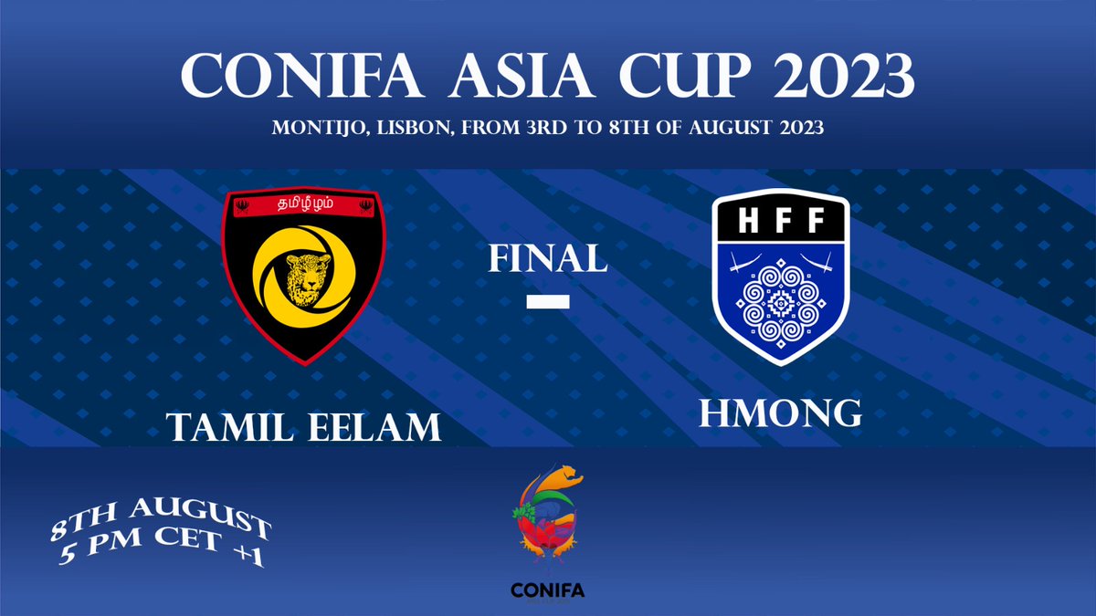 ✨⚽️CONIFA Asia Cup 2023🏆🎉
🔝⭐️Halftime of the FINAL between Tamil Eelam FA and Hmong FF at the Clube Olimpico Montijo 1-1
22’ Regize Tamil 
38’ Matt Hmong 

Stay tuned!!!
#conifaasiacup2023 #conifaasiacup #hmongff #tamileelamfa #TNSA #footballmatch #CONIFA #lisboa