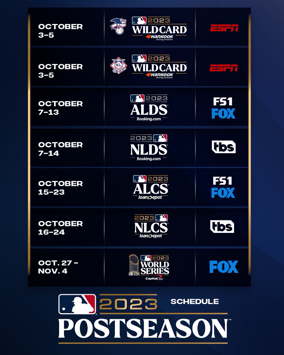MLB's tweet photo. Mark your calendars! The 2023 #postseason starts on Tuesday, October 3. https://t.co/3lQXFtxpBw