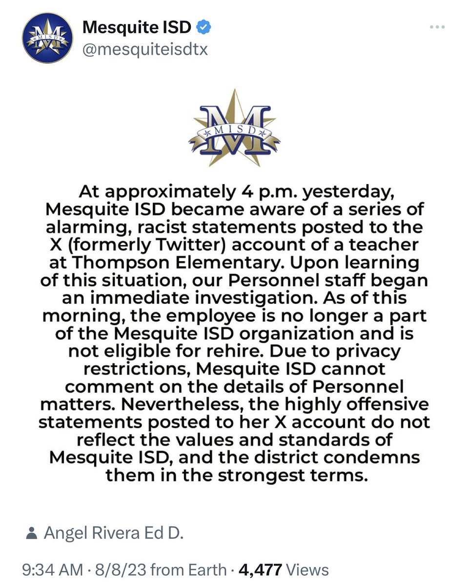 libsoftiktok's tweet image. BREAKING: Texas elementary teacher who made a series of racist anti-white tweets including wanting to kill someone for being white- has been fired and is not eligible for rehire