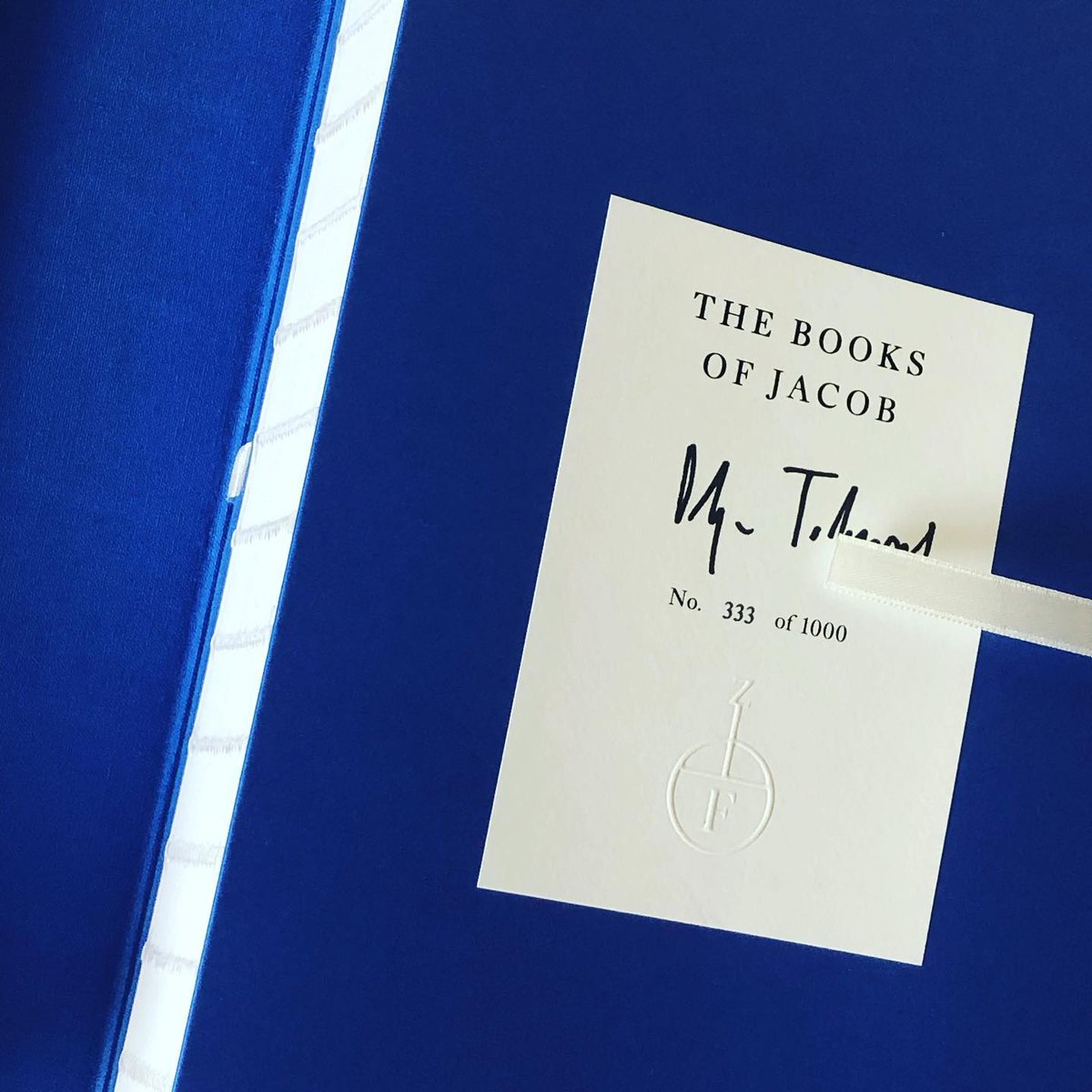 voldotco's tweet photo. Our signed collector's edition of #TheBooksofJacob by @tokarczuk_olga features real cloth, specially dyed in  @FitzcarraldoEds blue with an exposed binding that celebrates the grand scale and literary gravitas of this epic publication. 📘 Get yours at: https://t.co/ucIpNLCyuz https://t.co/omUR7OWfBA