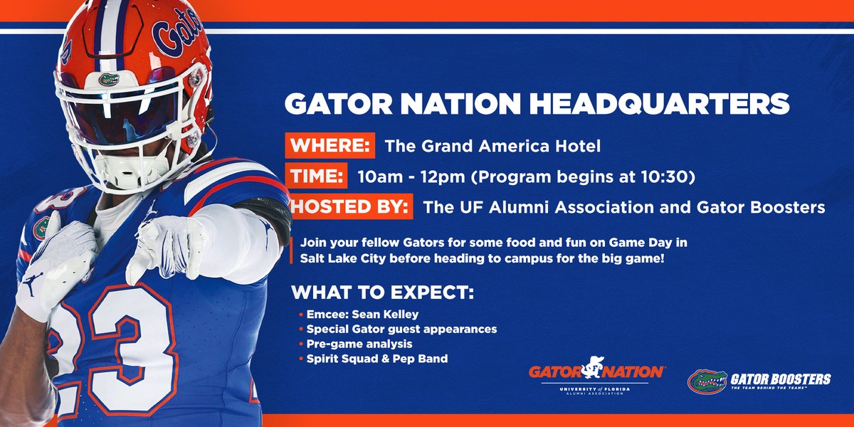 🐊CALLING ALL #GATORS 🐊 Come join us for some food and fun on game day at The Grand America Hotel in downtown Salt Lake City before you head out to campus for the big game! 🎟️eventbrite.com/e/gator-nation…