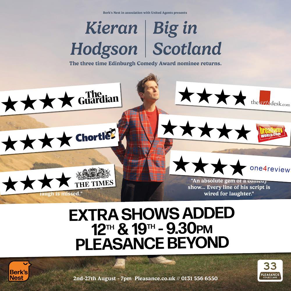 ⭐️ On sale now! ⭐️ He’s opened to rave reviews and sold out nearly every show in his first week - now @KieranCHodgson is adding two extra shows on 12 and 19 Aug at @thepleasance’s Beyond, 9:30pm. 

Get your tickets at berksnest.com/kieran
