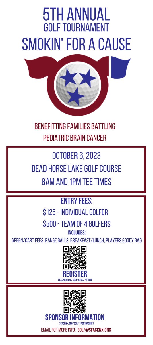 SFACKnx's tweet photo. 5th Annual Golf Tournament scheduled for 10/6 at Dead Horse Lake Golf Club!  https://t.co/uMOKhhH2mf for more information and to register.  #kidscancersucks #itsforthekids. @Joel_Dahmen https://t.co/ugvNXqPDsq