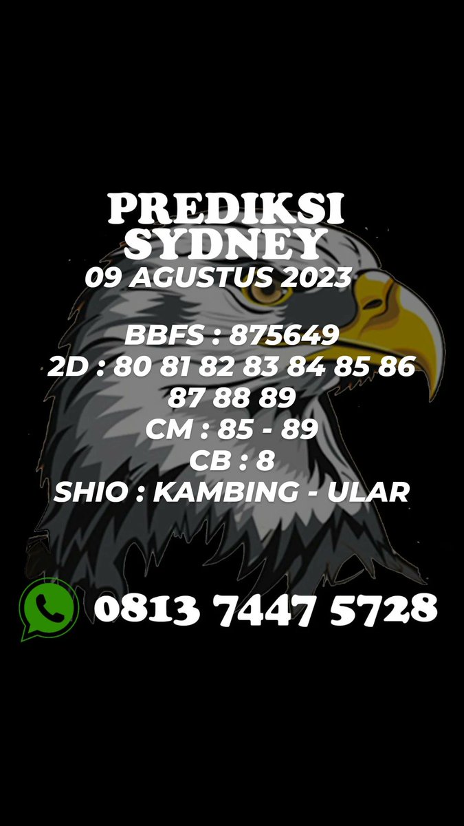 PaitoSeniman's tweet photo. 🔴 PREDIKSI SYDNEY 09 AGUSTUS 2023

Untuk prediksi pasaran lainnya bisa langsung chat ke WA 0813-7447-5728

#prediksi #prediksisydney #sydney #angkajitu #angkajitusydney #sdy #bocoransdy #prediksiakurat #prediksitogel #togel #togeljitu #togelakurat https://t.co/SxRrDFfAPW
