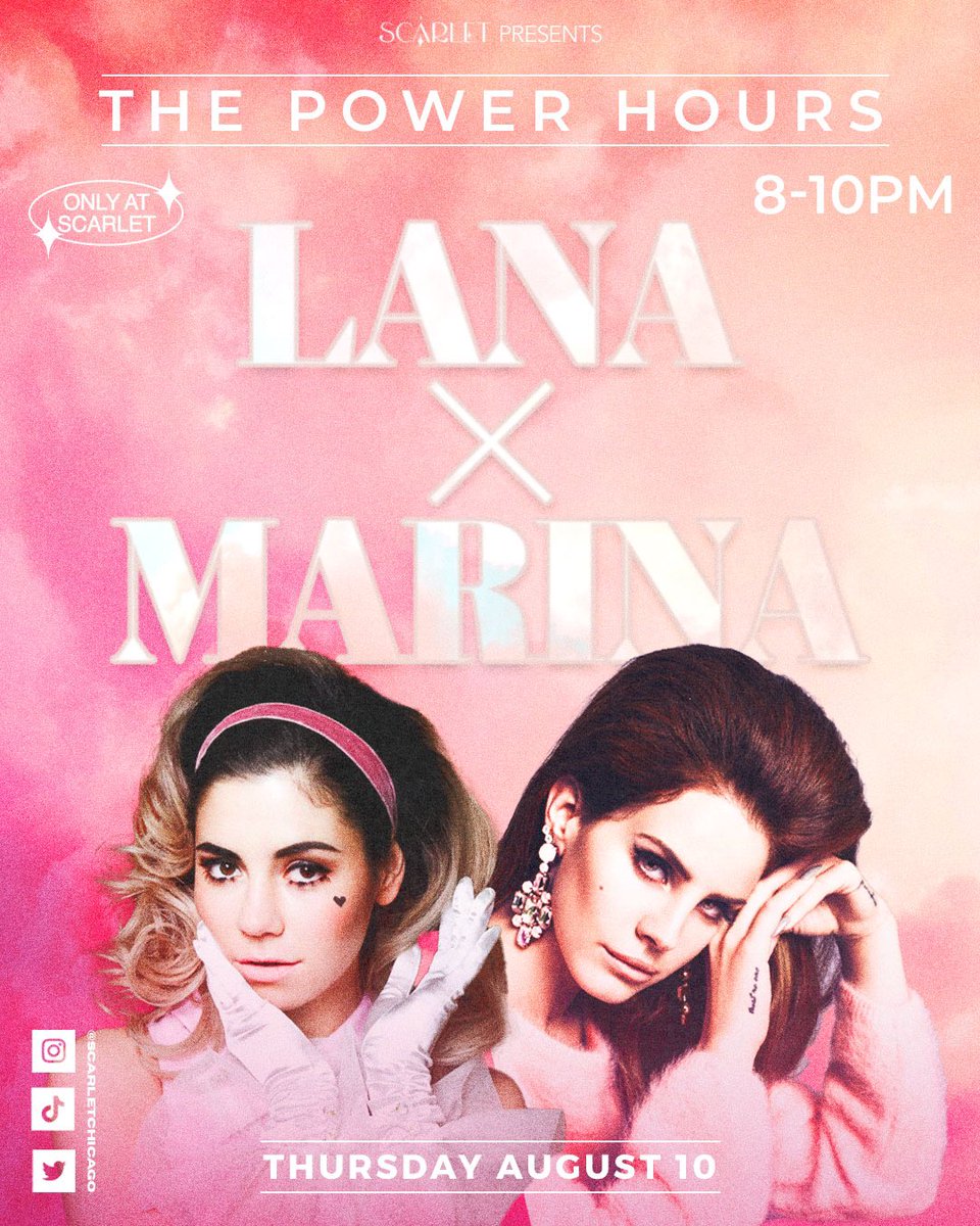 ScarletChicago's tweet photo. Thurs 8/10 ~ Doors open at 8pm for LANA DEL REY & MARINA Power Hours until 10pm! Followed by #FRATNIGHT with DJ @kirk_61! $1 well drinks 8-8:30pm! https://t.co/FfKIM4ColW