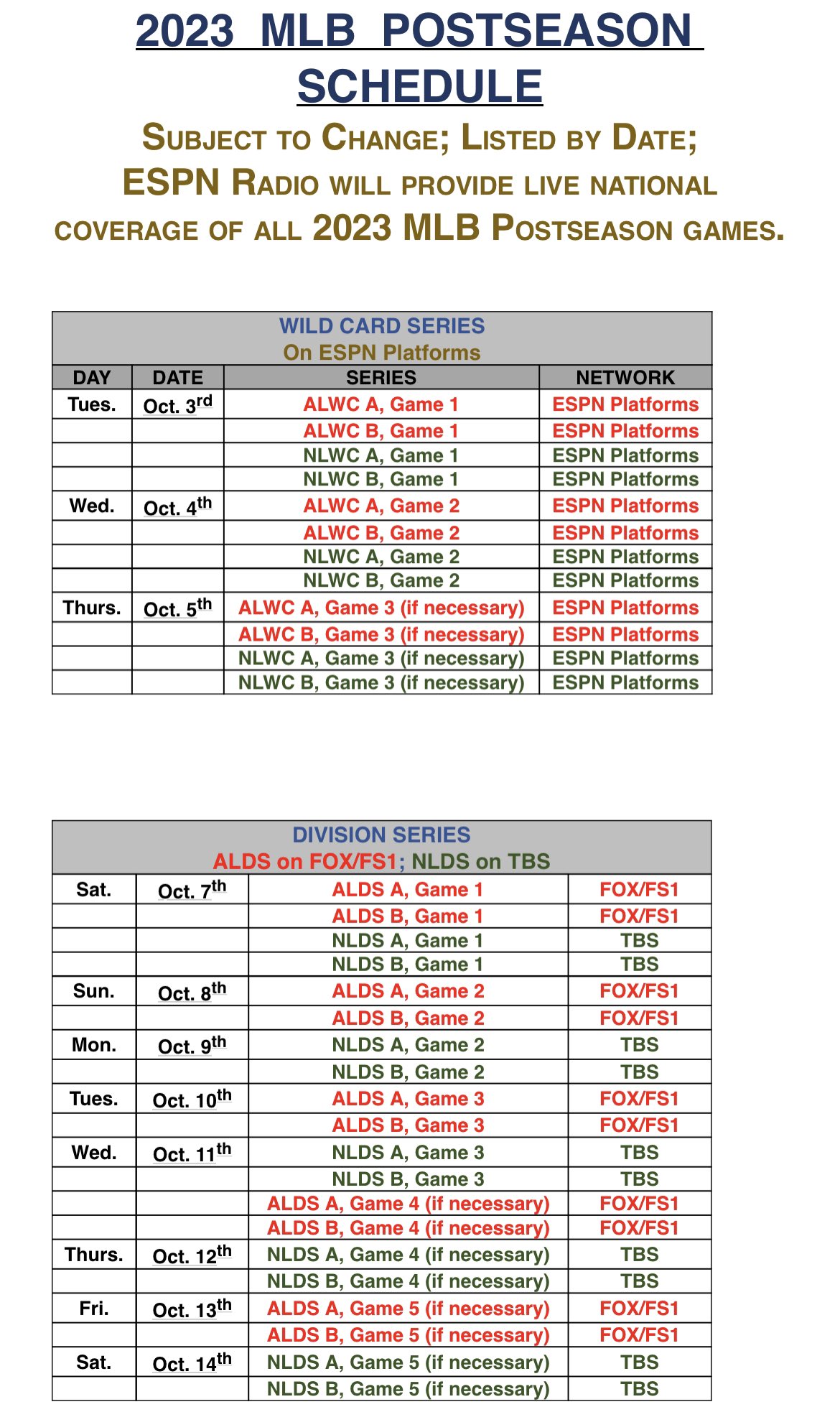 MLB 2020 Postseason schedule announced