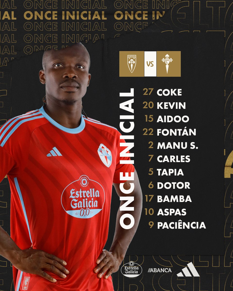 RCCelta's tweet photo. 📋✅ O noso 𝗫𝗜 inicial 🆚 @SD_Compostela!

#ComposCelta | #SempreCelta https://t.co/6f3RiW5MYc