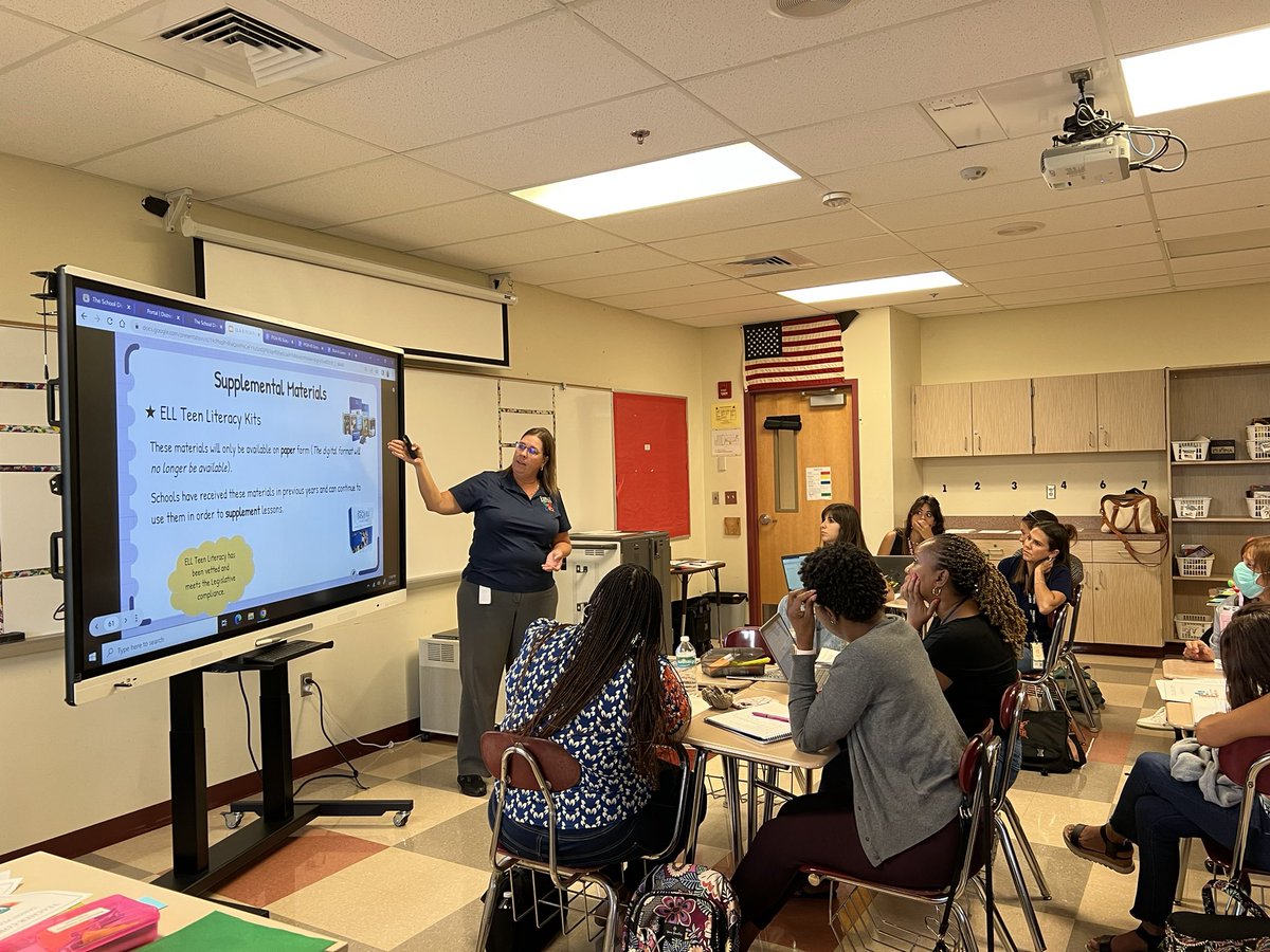 The @EsolPbc team presenting updates for DLA-R to HS teachers at the Secondary Back-to-School Symposium @PalmBeachLakes! These Ts are learning all about the new and improved curriculum for this year! #WeAreReady @TStorin @MariaMakris @DWernerpbc @PBC_MPatterson