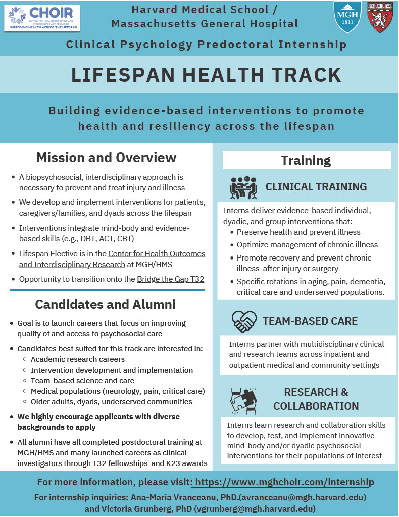 Come join our incredible team as part of @harvardmed and @MGHPsychiatry Clinical Psychology Predoctoral Internship Program in the Lifespan Health Track!