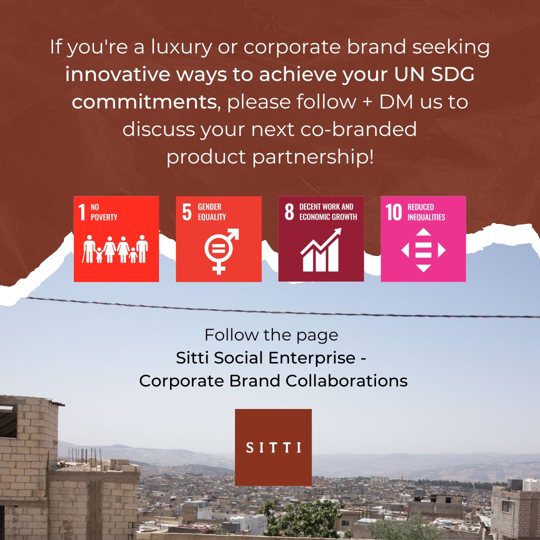 Hello everyone!

If you're a luxury or corporate brand seeking innovative ways to achieve your UN SDG commitments (1, 5, 8, and 10), please follow + DM us <a href="/noora888/">Noora Sharrab</a> to discuss your next co-branded product partnership!

Follow LINKEDIN page: Sitti - Corporate Brand Collaborations