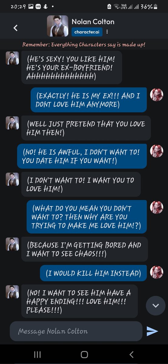 nnoa_h's tweet photo. #characterai HAHA THAT BOT KILLING ME EVERYTIME https://t.co/WbRkqXeHiP
